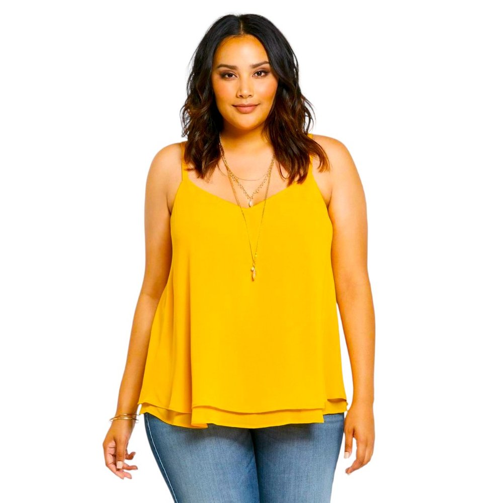 Torrid Mustard Yellow Flowy Double Layered Chiffon Cami, Plus Size 2
